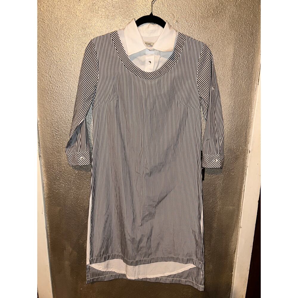 Regard by Denge Academia Studios Minimalist Faux Layered Stripes Shirt Dress